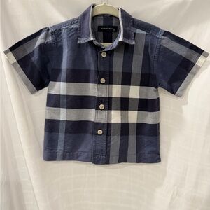 Burberry Kids Navy and Gray Plaid Button Down Shirt size 12 months